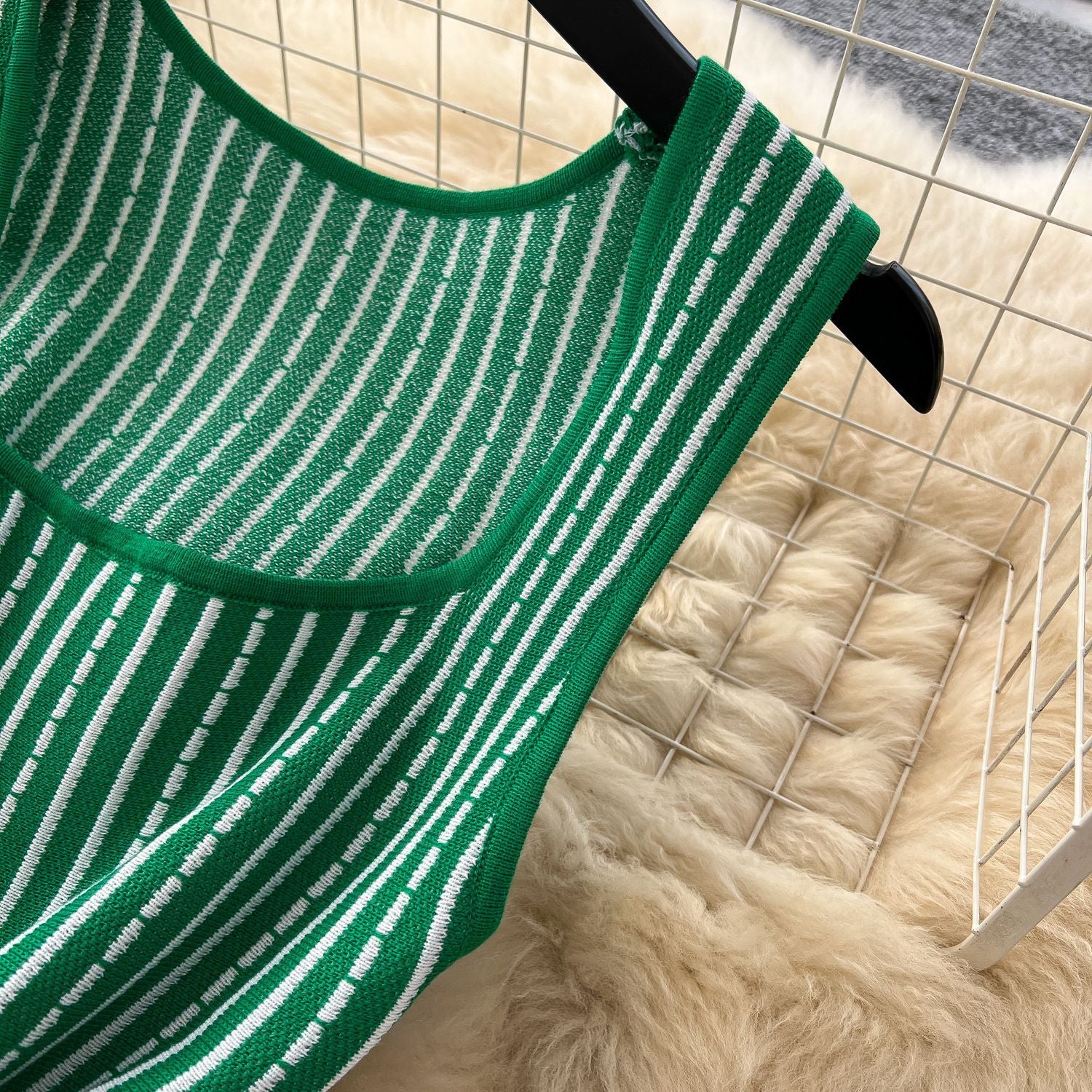 Women's Summer Square Neck Sleeveless Striped Slim Knitting Dress 16