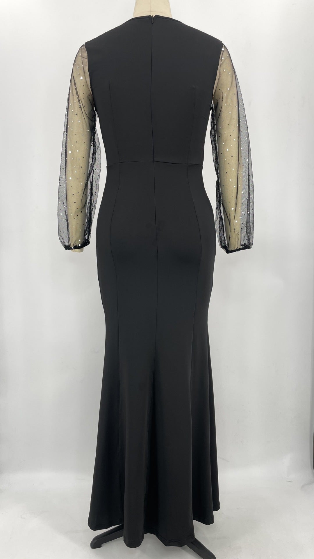 Mesh Patchwork Dress Women's Fashion Round Neck Long Sleeves Slim Elegant Dress Maxi Dress 12