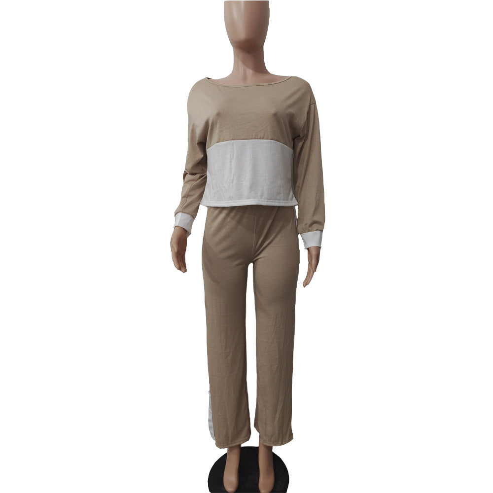 Women's Contrast Color Patchwork Casual Two Piece Pants Set 11