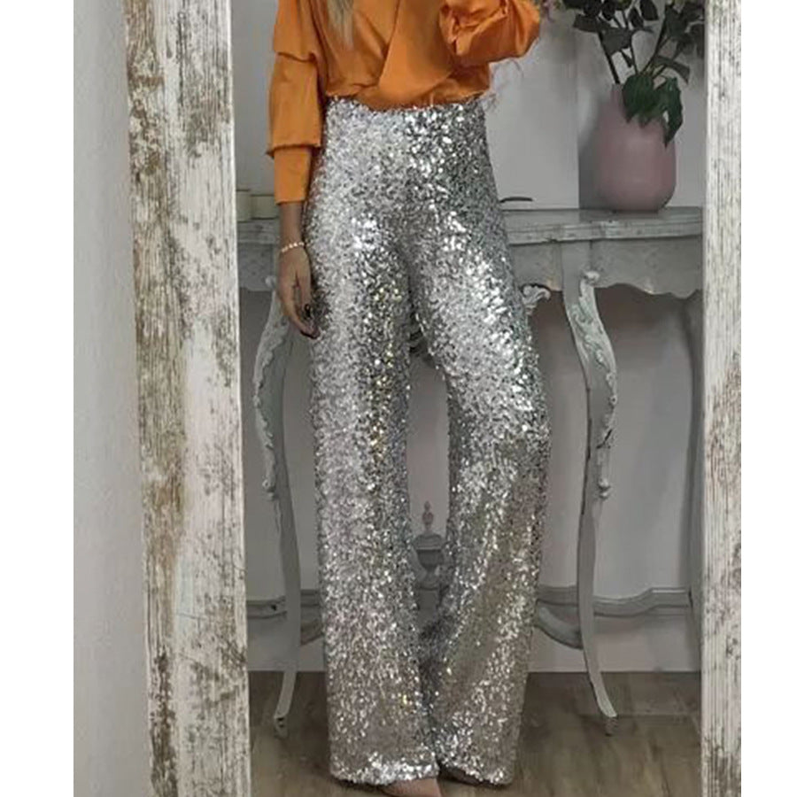 Spring Summer Party Sequined Casual Slim Fit Stretch Bell Bottom Pants 7