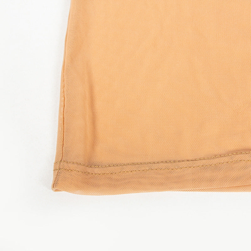 Autumn Solid Color Round Neck Long Sleeve Mesh Sexy Long Sleeve Bodycon Dress 17