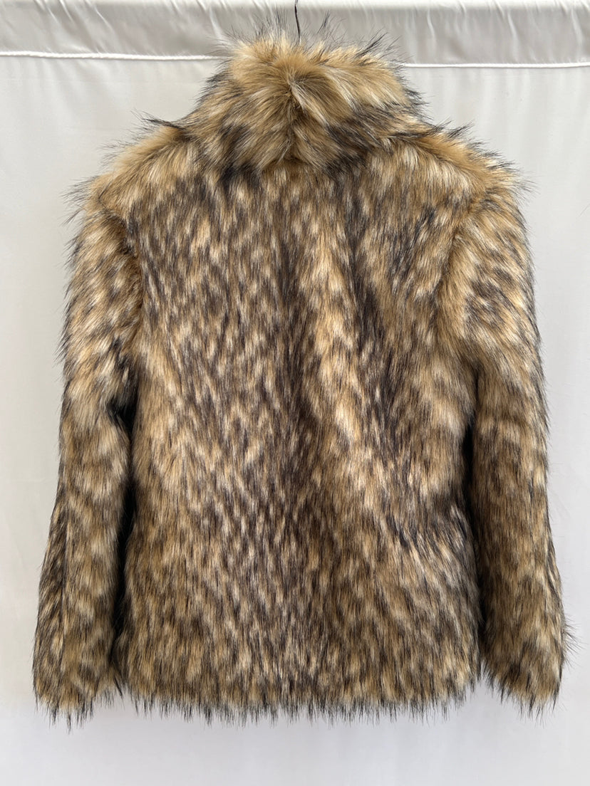 Women's Fur Coat Brown Turndown Collar Environmentally Warm Coat 9