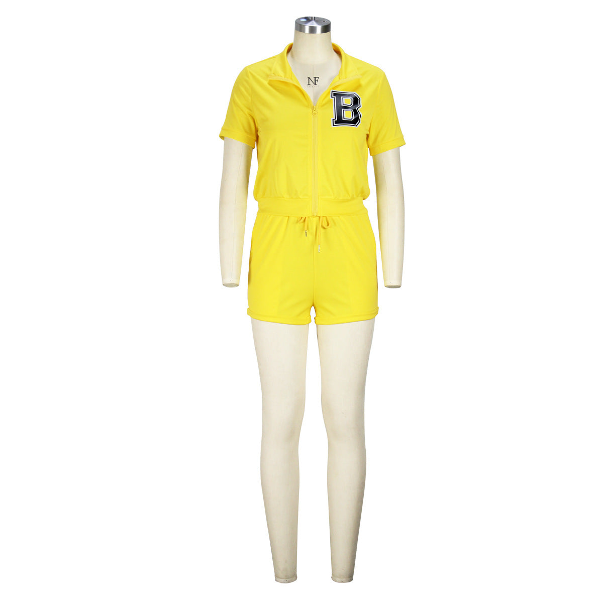 Spring Summer Fashion Sports Two-piece Women's Short Sleeve Zipper Top Shorts Set 42