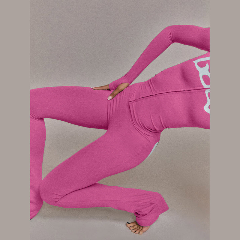 Women Fall/Winter Hooded Letter Print Zipper Top and Pants Two-Piece Set 17