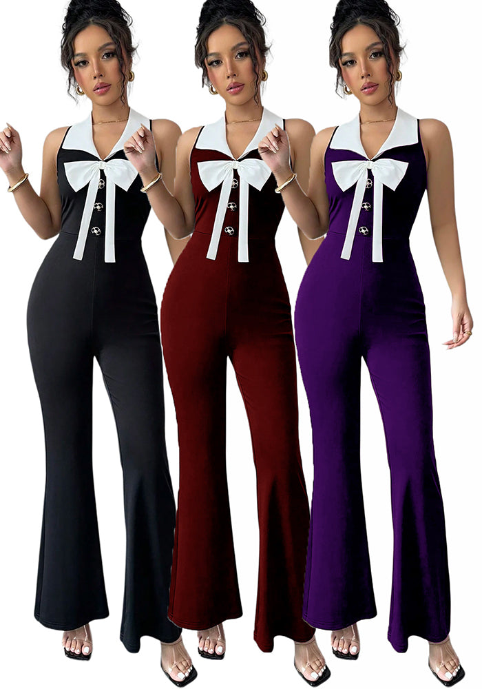 Sexy Fashion Solid Color Sleeveless V-Neck Women's Jumpsuit