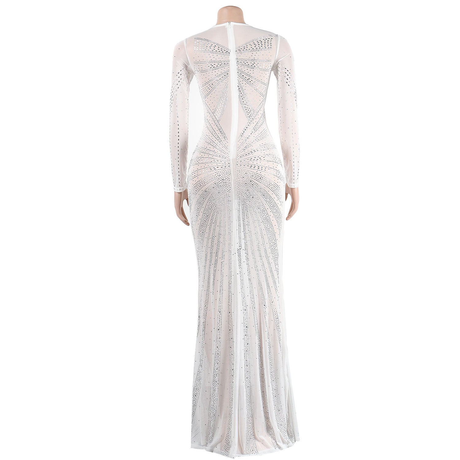 Sexy Rhinestone Beaded Long Sleeve Evening Dress 15