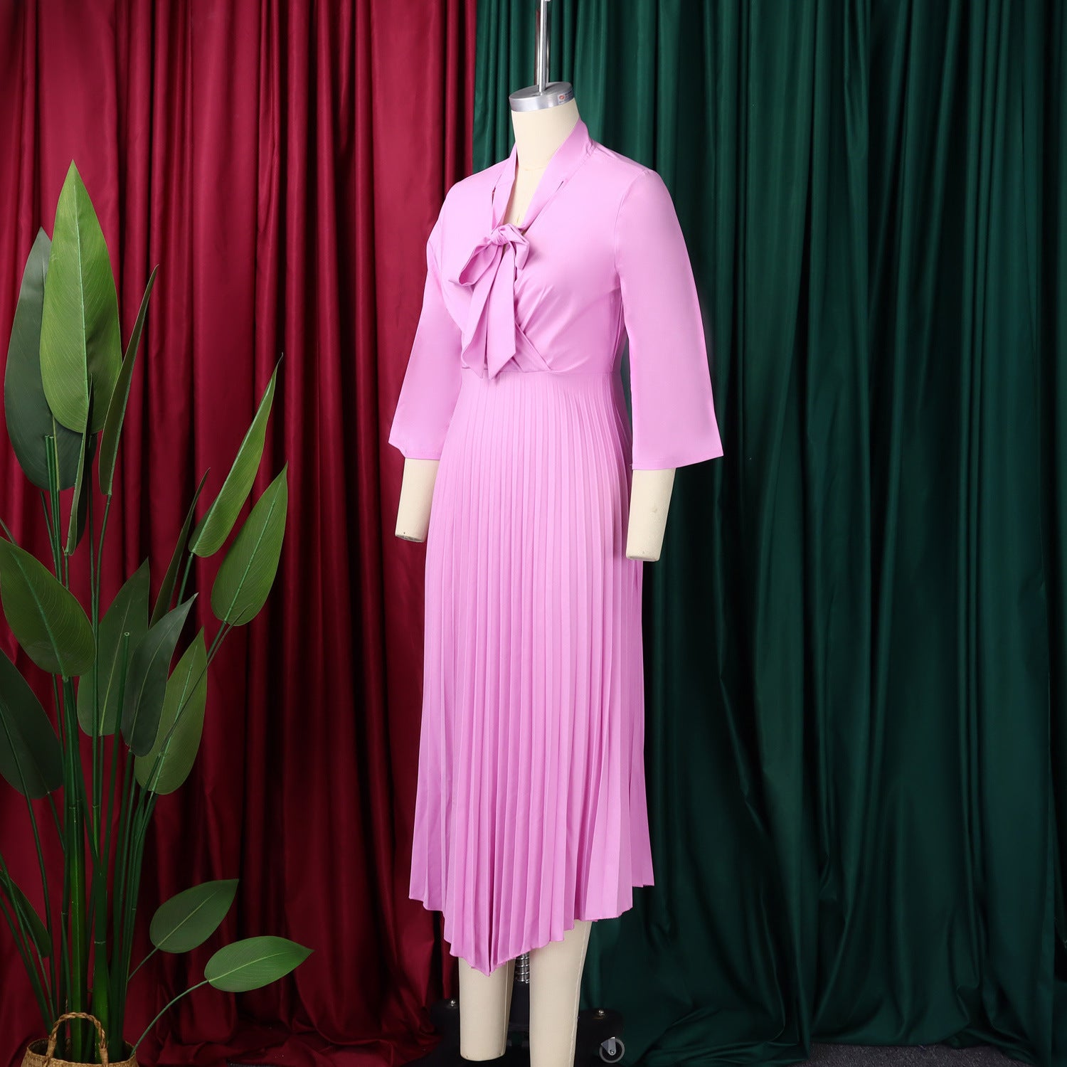 Women 3/4-sleeve tie dress with irregular pleats 23