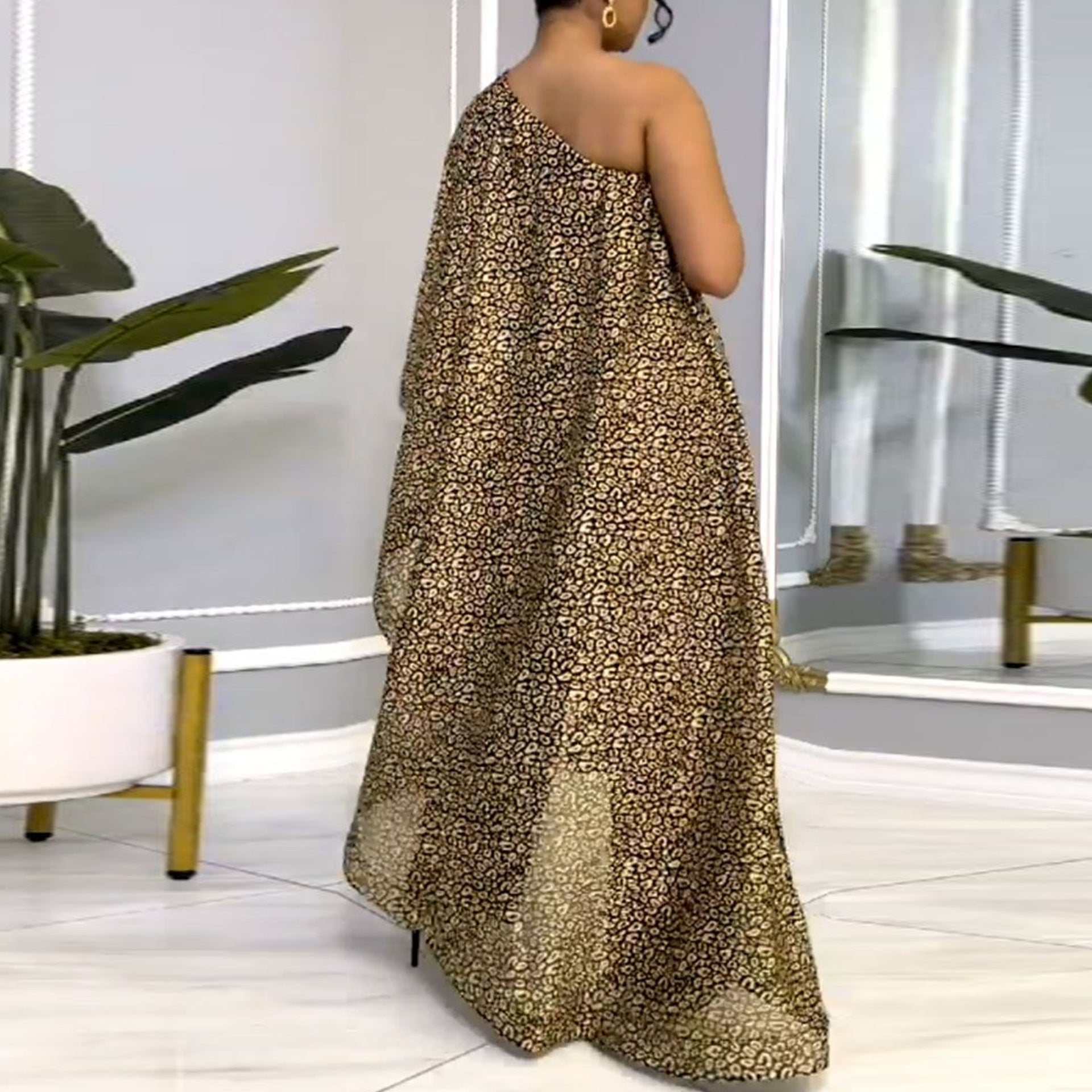 Women Sexy Shiny Slash Shoulder Patchwork Stretch Jumpsuit 5