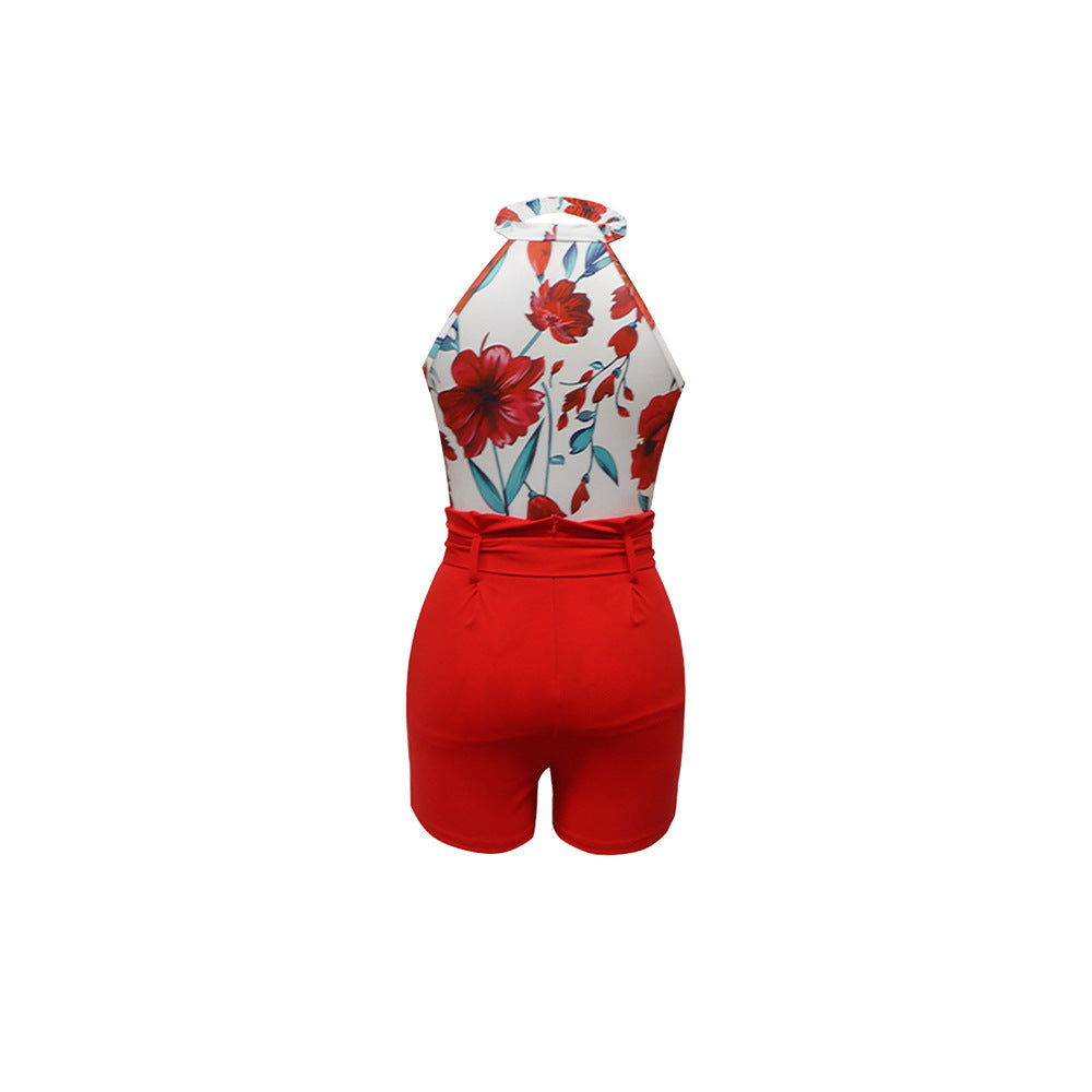 Women Printed Round Neck Sleeveless Top and Shorts Two-piece Set 6