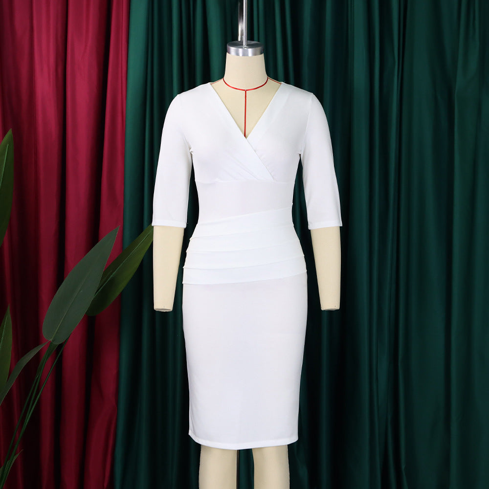 Women's V Neck Chic Bodycon OL Career Africa Plus Size Dress 18