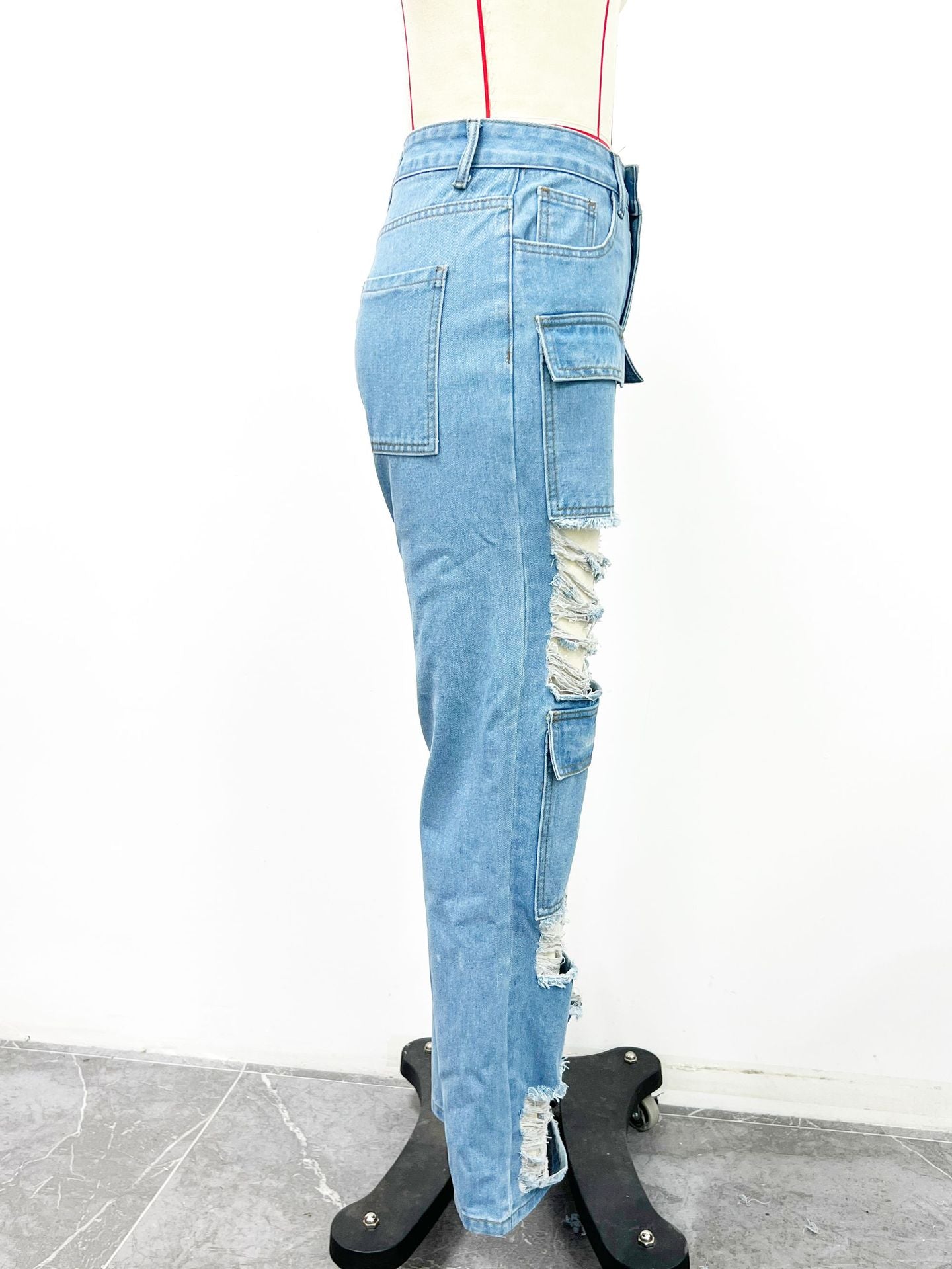 Women Casual Ripped Denim Wide Leg Pants 10