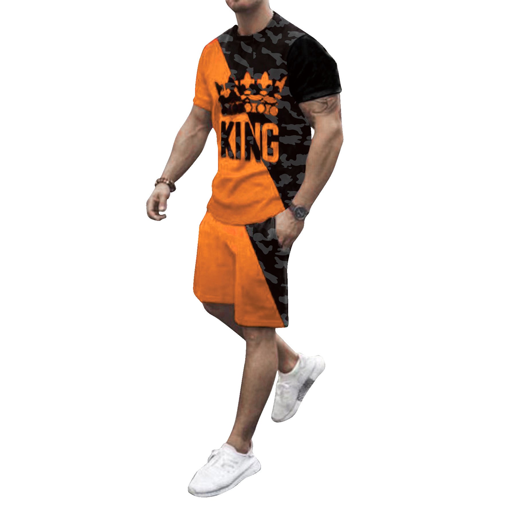 Mens Fashion Casual Solid Print Two Piece Menswear 10