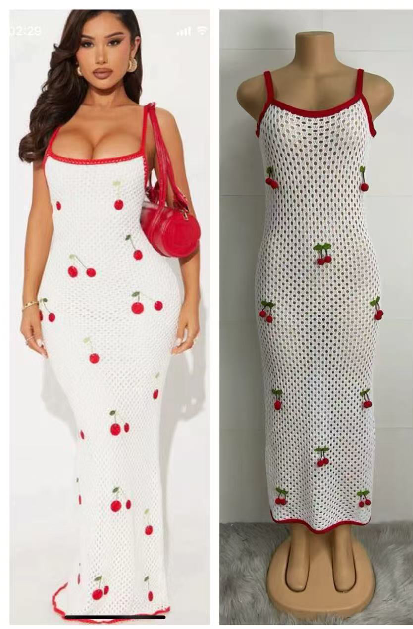 Women Summer Casual Sexy Fly Sleeve Suspender Rib Lace Maxi Dress 3