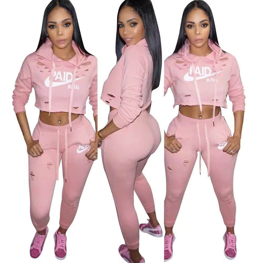 Women's Autumn & Winter Letter Printed Slim-Fitting Casual Two-Piece Pants Set 7