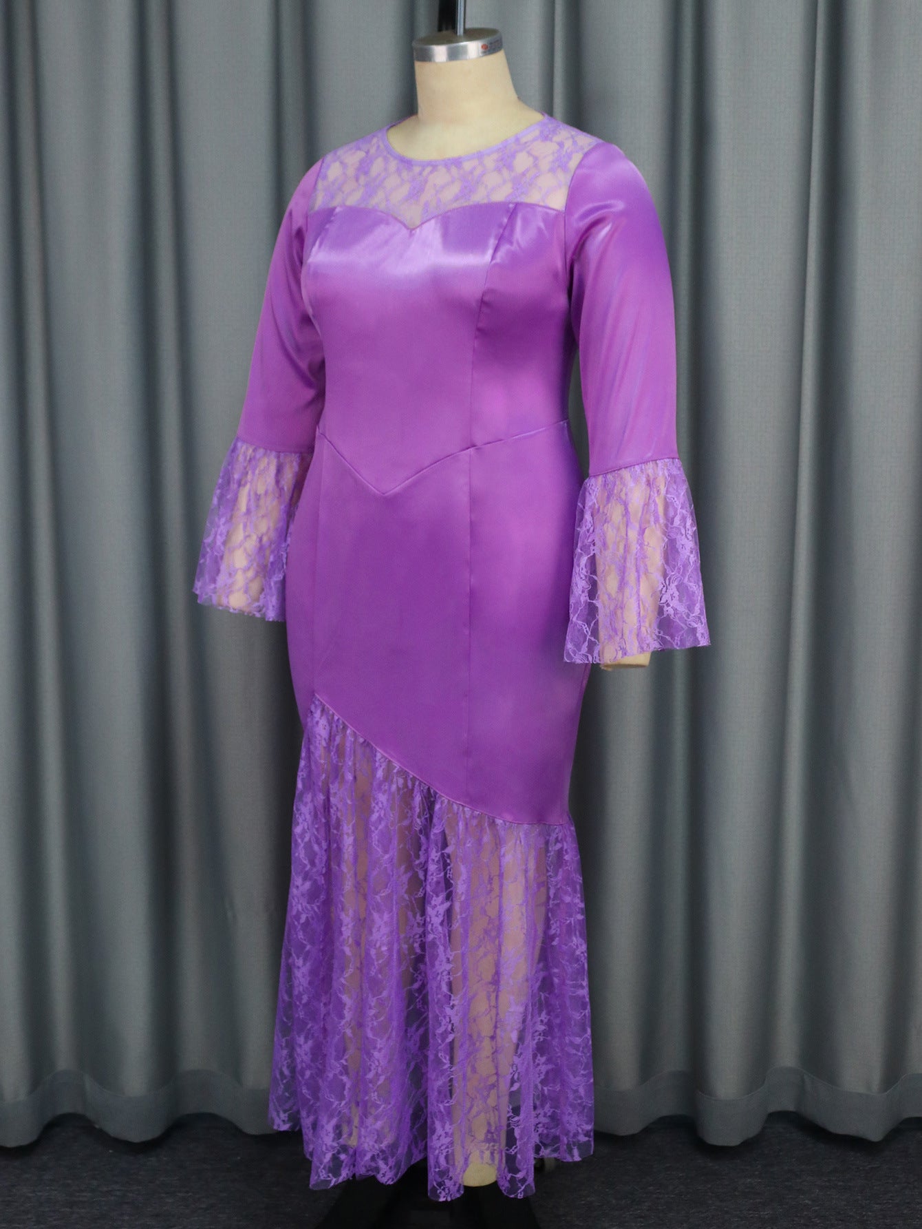 Bell Bottom Sleeve Lace Patchwork Fishtail Formal Party Dress 10