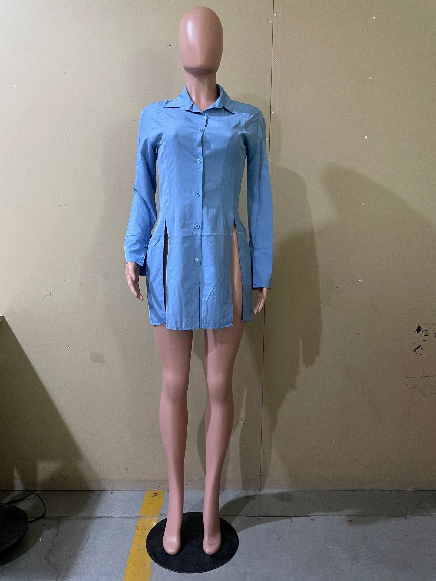 Women Spring Fashion Slit Turndown Collar Shirt 16