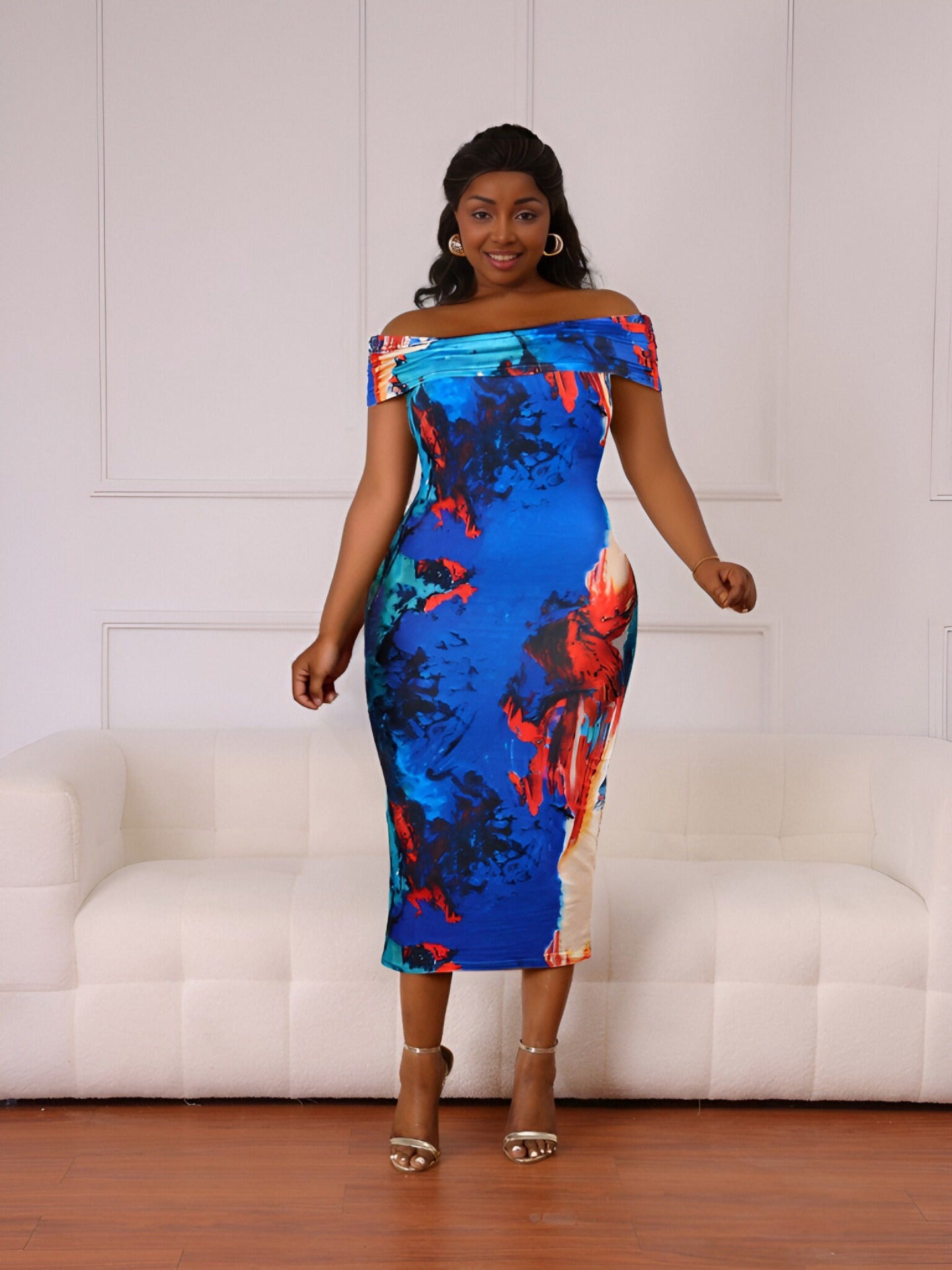 Women sexy Off Shoulder sleeveless Stretchy Bodycon Dress 8