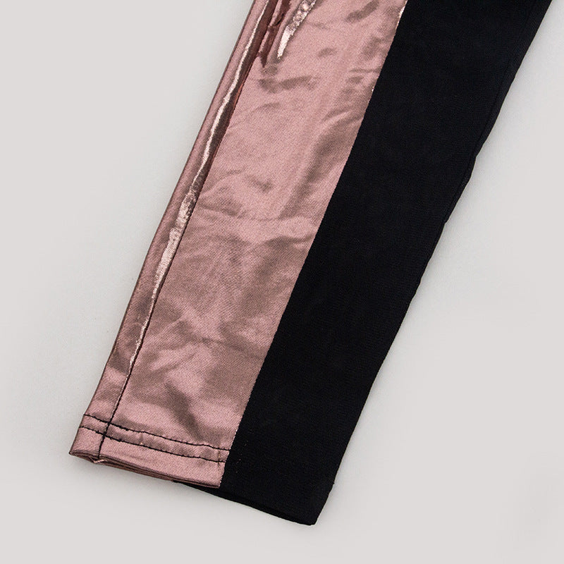 Spring Solid Color Long Sleeve Mesh Patchwork Sexy High Waist Women's Two Piece Pants Set 12