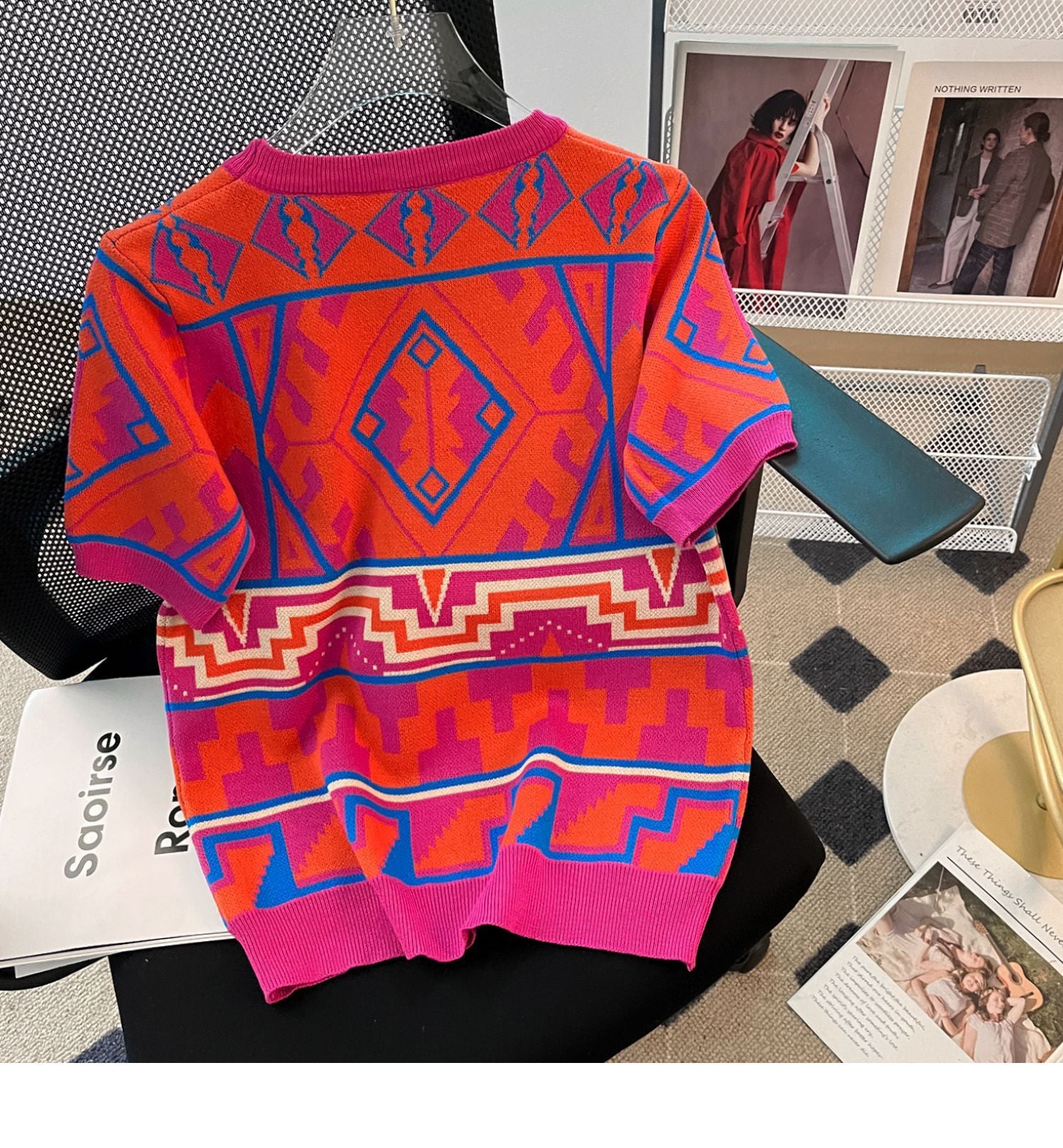 Summer Short Loose Contrasting Color Trendyknitting Top Short-Sleeved T-Shirt 13