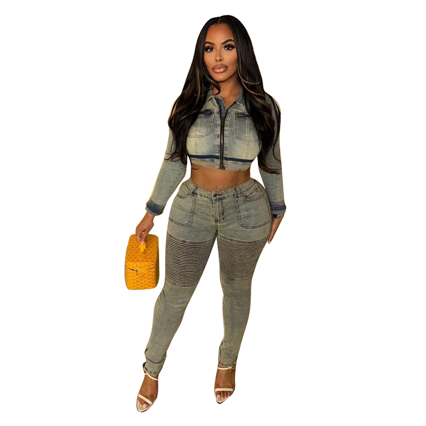 Women Stretch Long-Sleeved Top and Two-Piece Pants 11