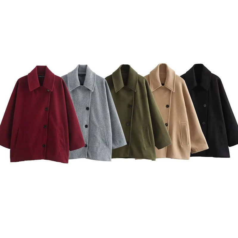 Women's Single-Breasted Turndown Collar Loose Coat 10