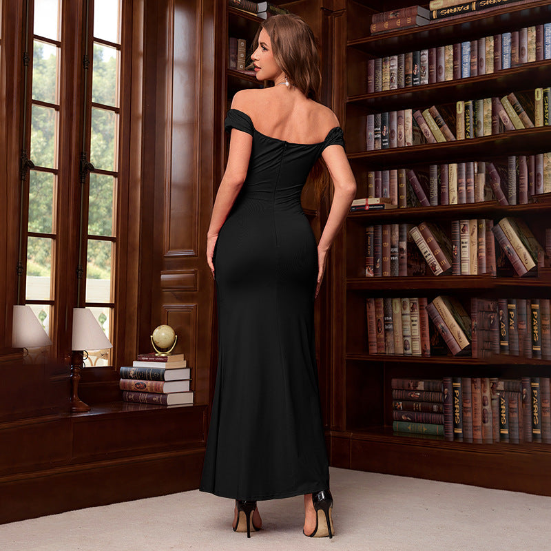 Women Off Shoulder Sexy V-Neck Fishtail Dress 8