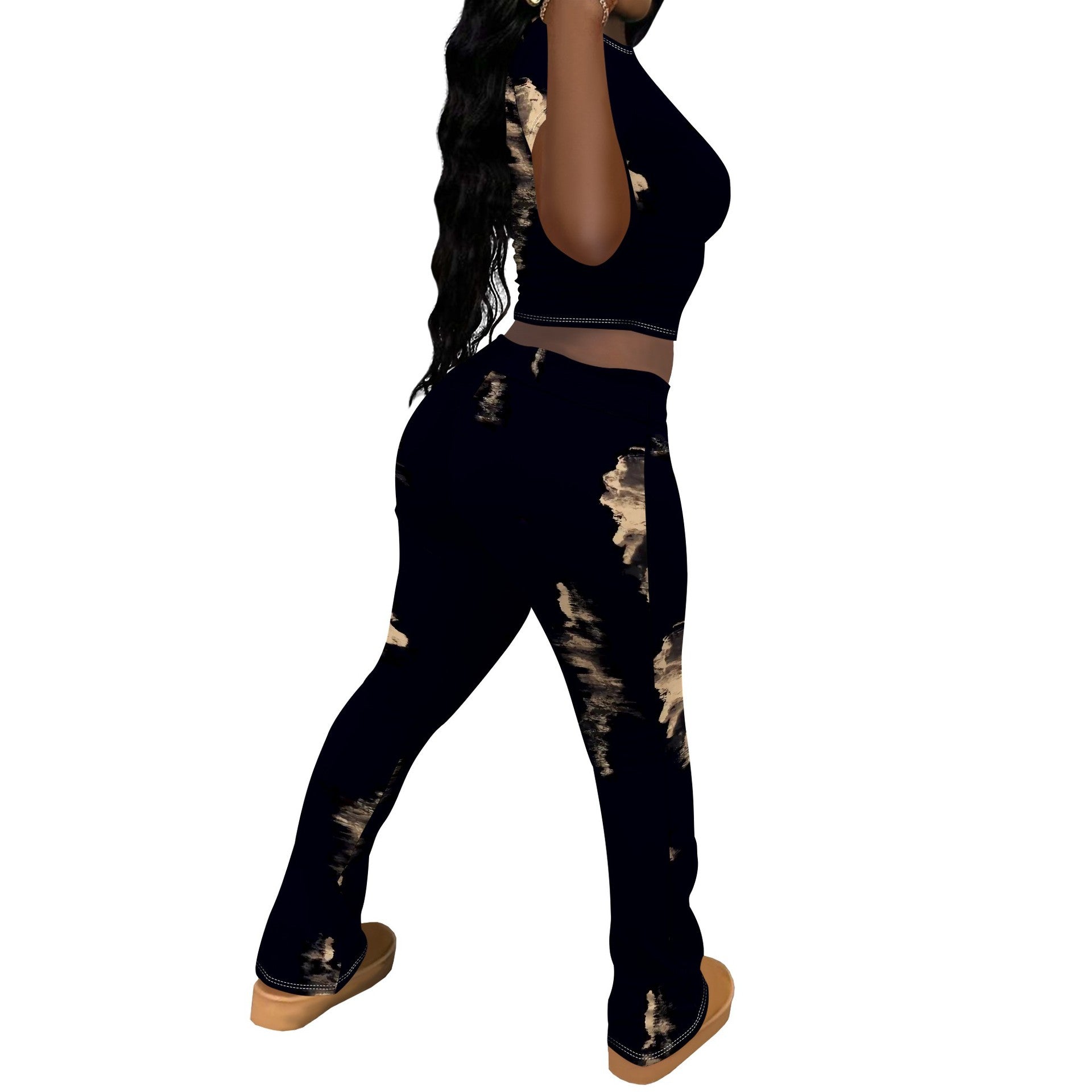 Women Casual Printed Short-Sleeved Top and Pants Two-Piece Set 12