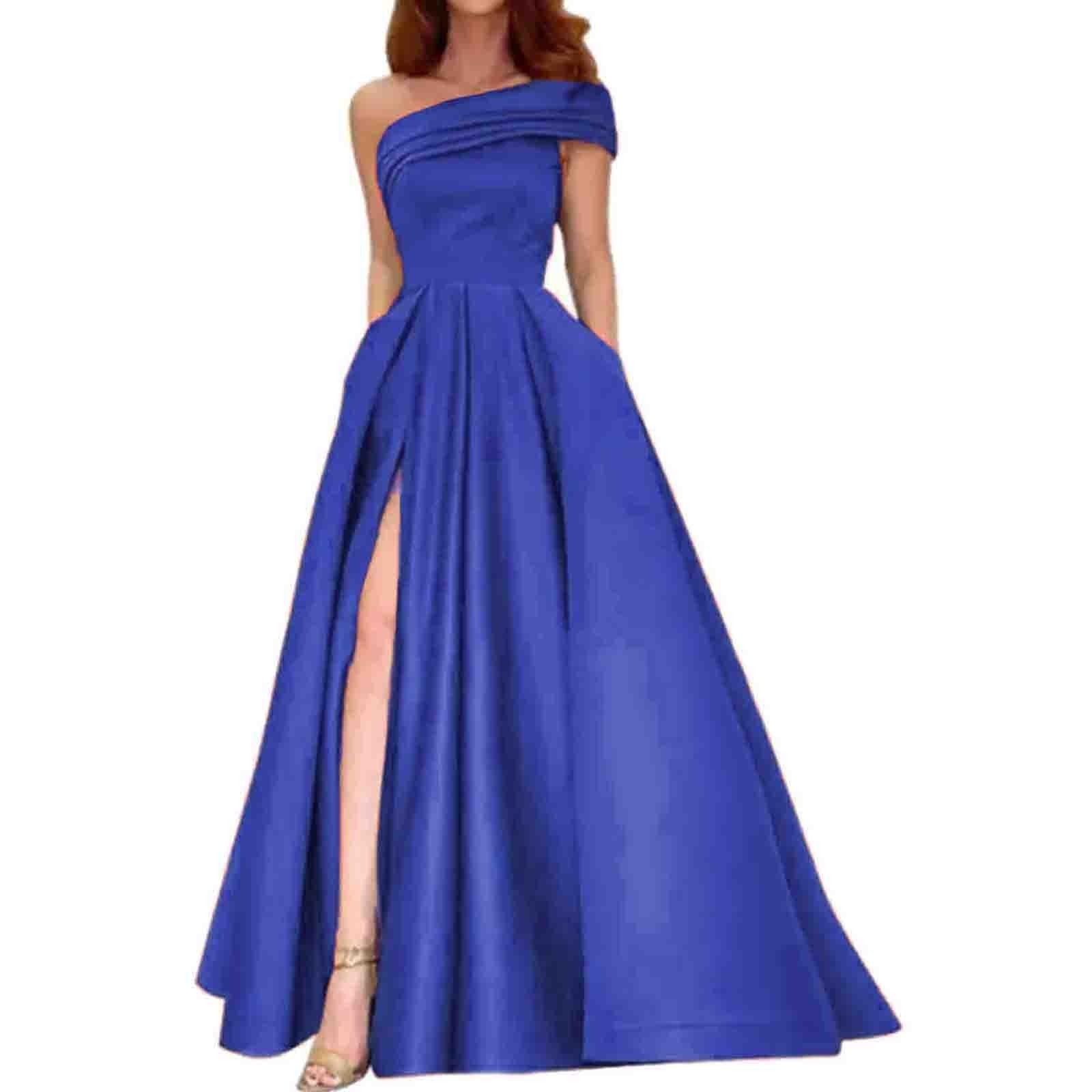 Women one-shoulder elegant ball high slit evening dress（Processing time need 3-6 days） 8