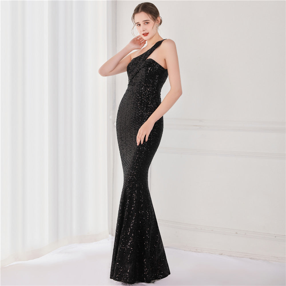 Luxury Sequin Slash shoulder Sleeveless Mermaid Plus Size Formal Party Evening Dress 10