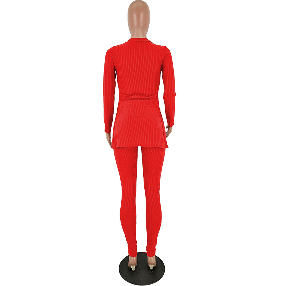 Women slit Ribbed sexy Top and Pant two-piece set 18