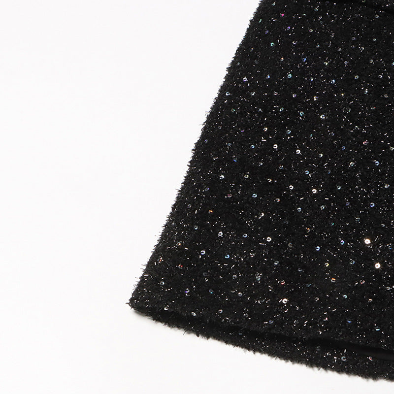 beaded sequin design Turndown Collar long-sleeved short dress 12