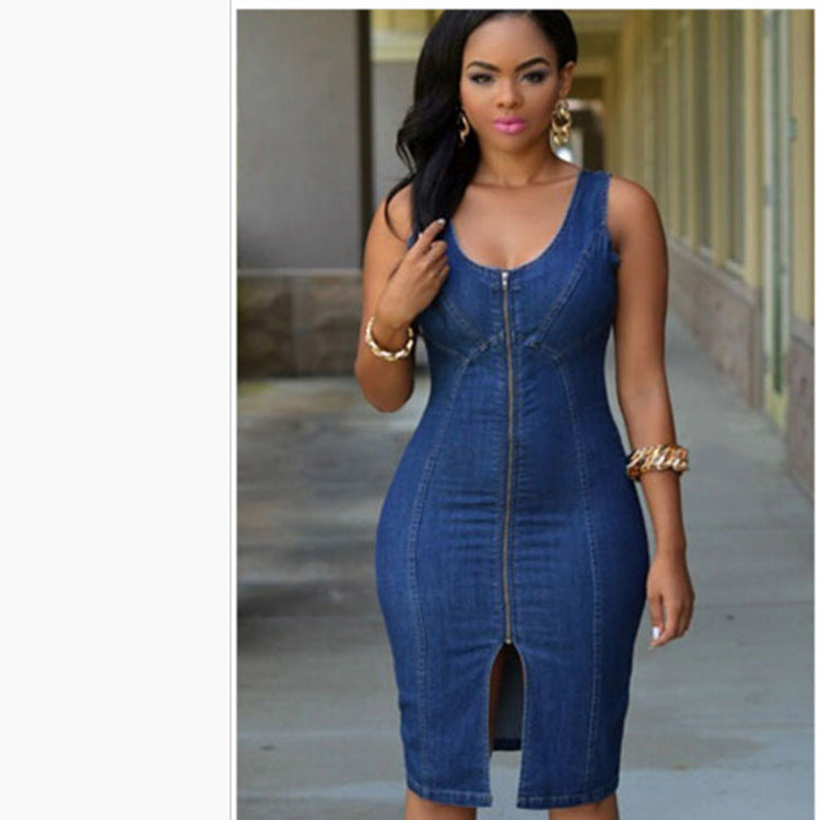 Women Sleeveless Denim Dress 4