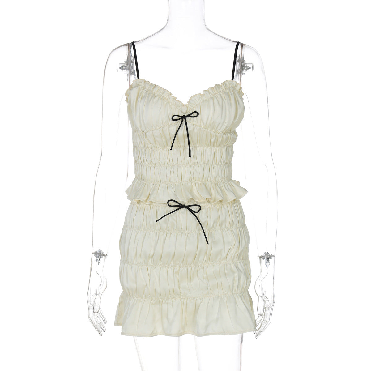 Women Summer V-Neck Solid Camisole and Skirt Two-Piece Set 5