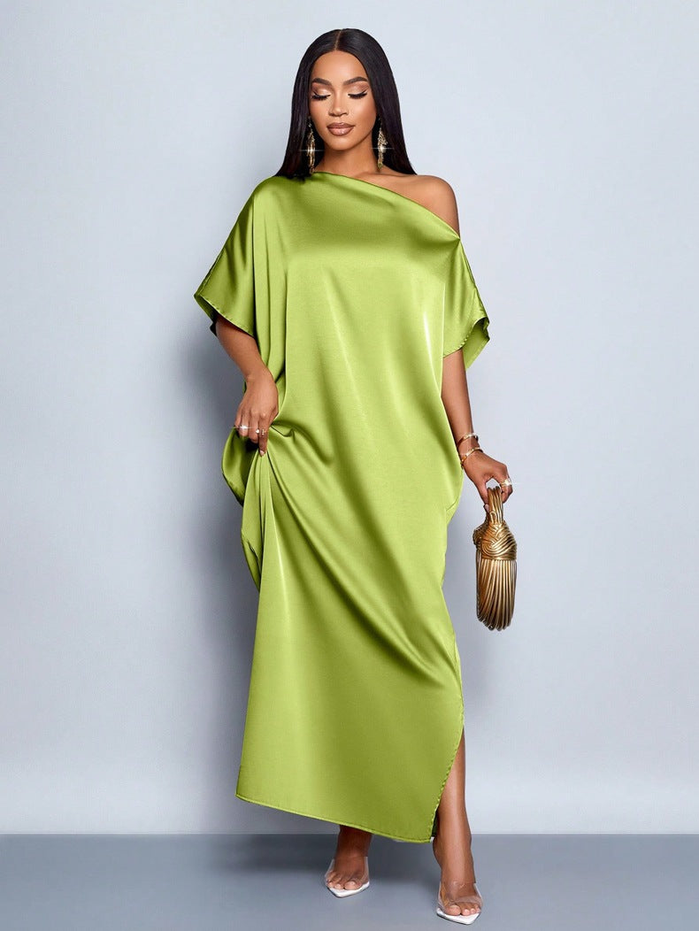 Women autumn satin yellow maxi dress 14