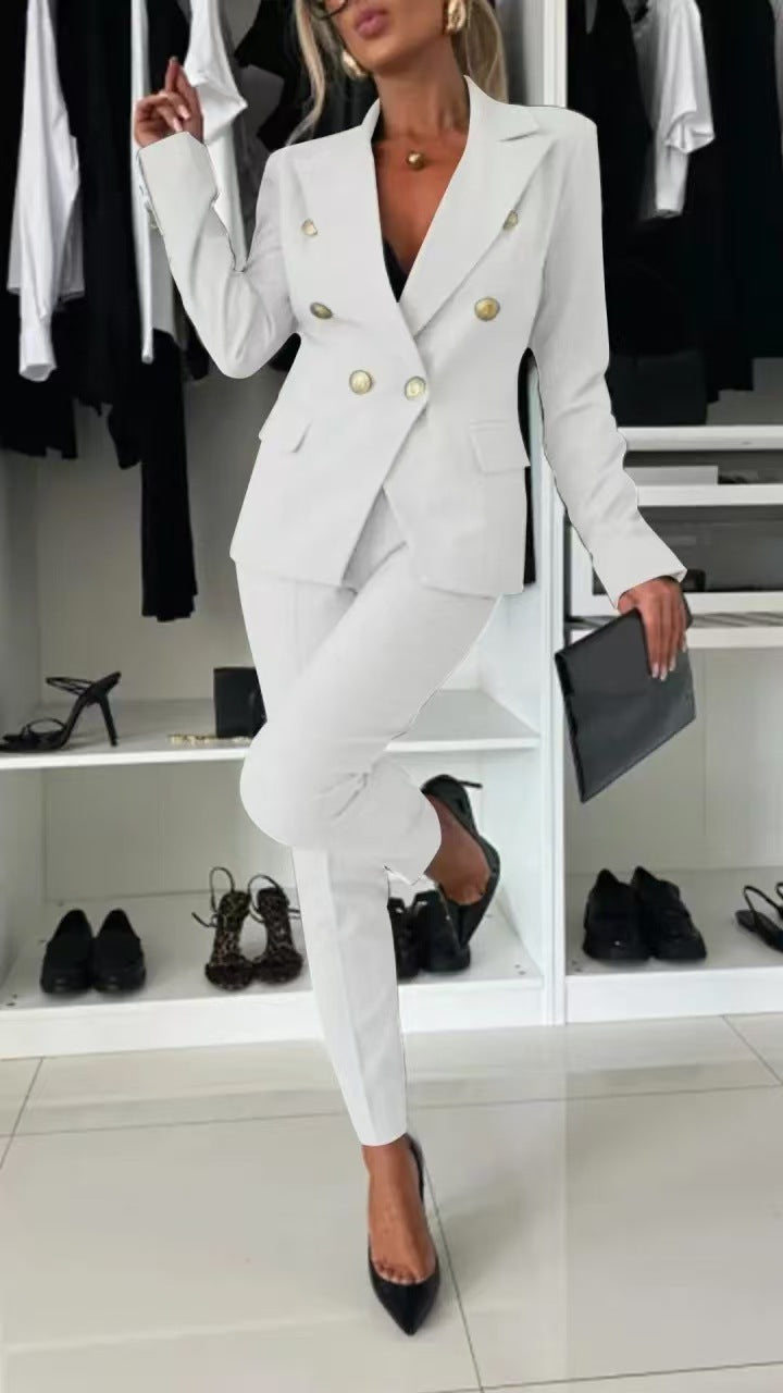 Women Casual Solid pocket Blazer and Pant two-piece set