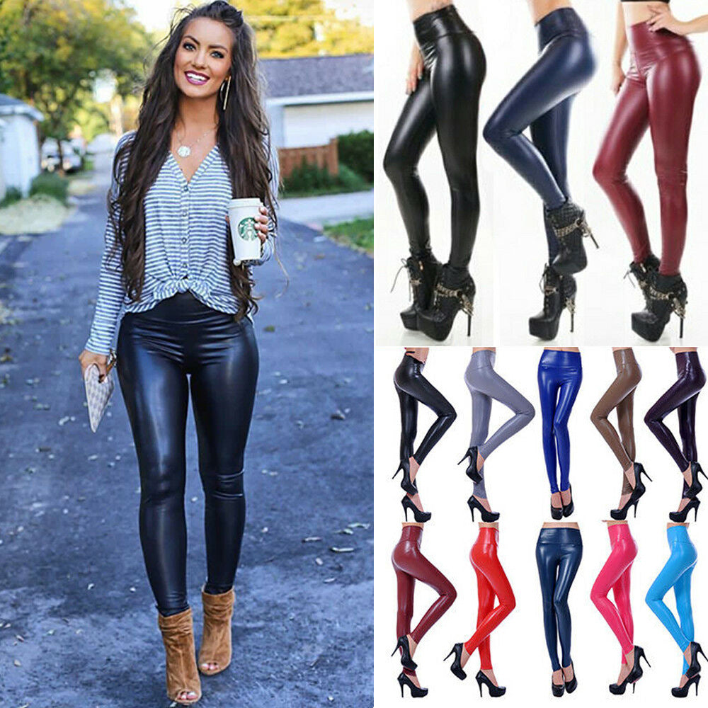Pu Leather Pants Women's Plus Size High Waist Basic Pants Women's Outdoor Wear Stretch Tight trousers 9