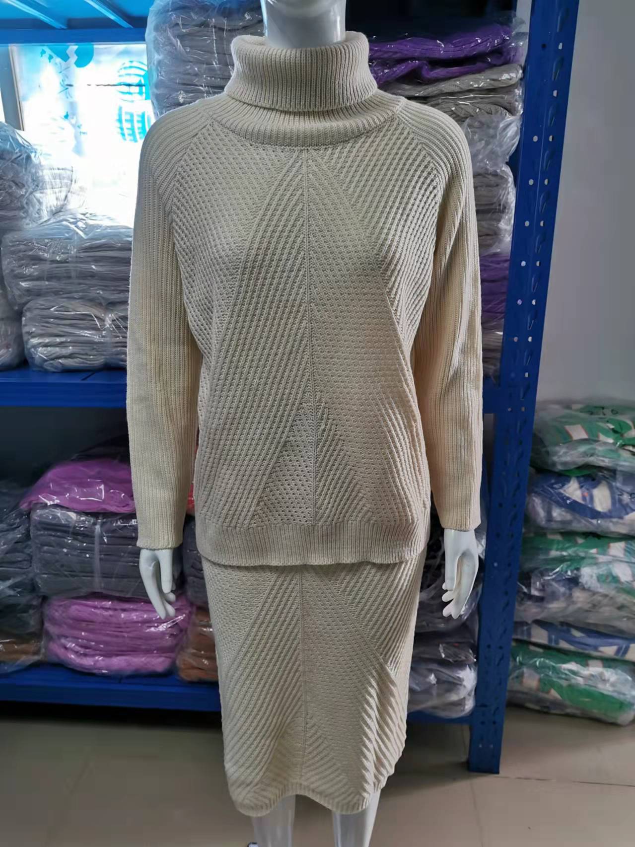 Women turtleneck knitting Solid sweater and Skirt two-piece set 47
