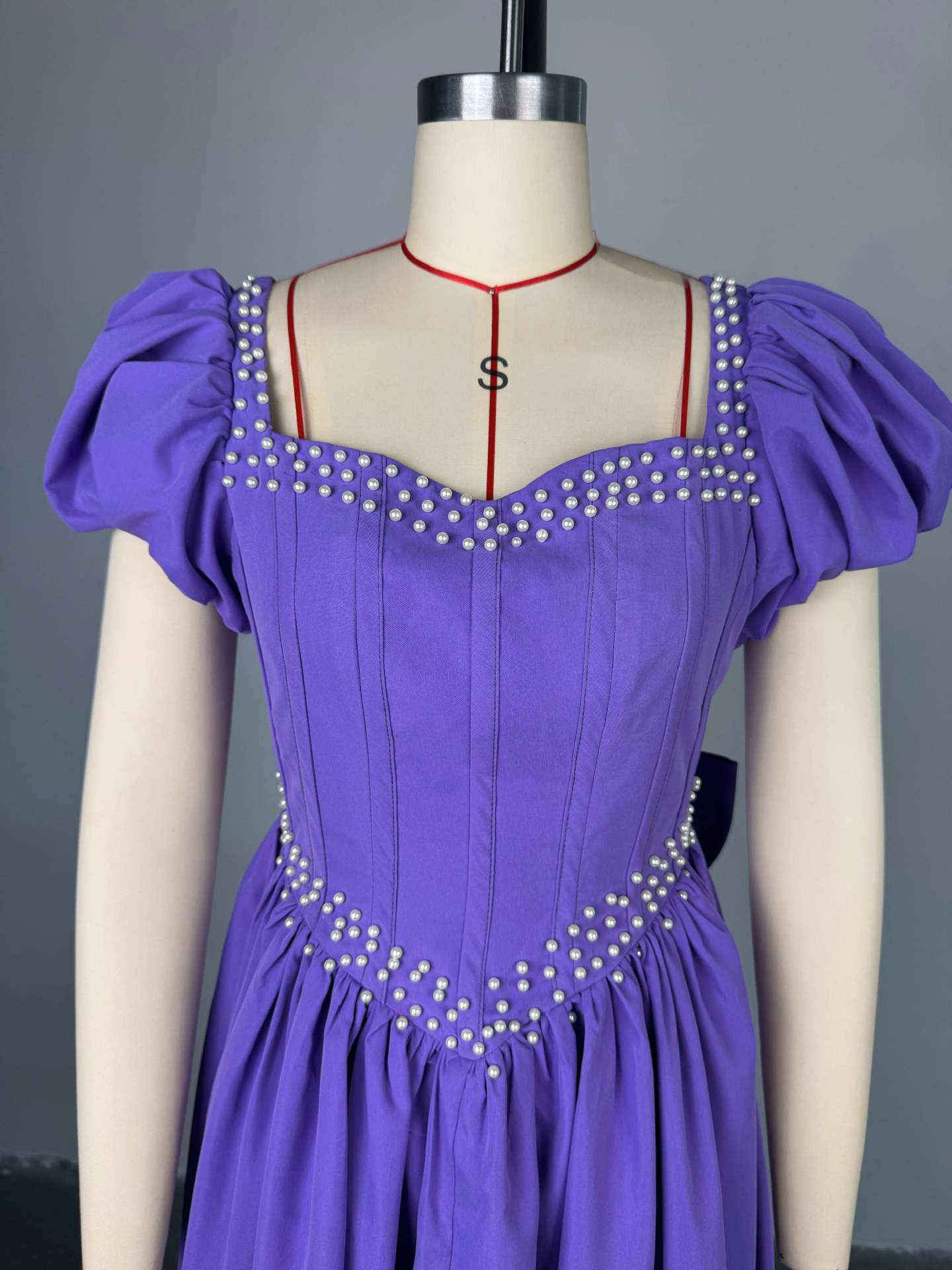 Women Spring Elegant Square Neck Beaded Bandage Dress 5