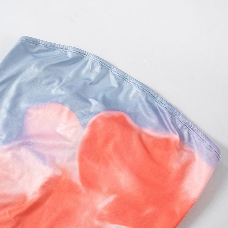 Women Summer Strapless Floral Print Slit Maxi Dress 10