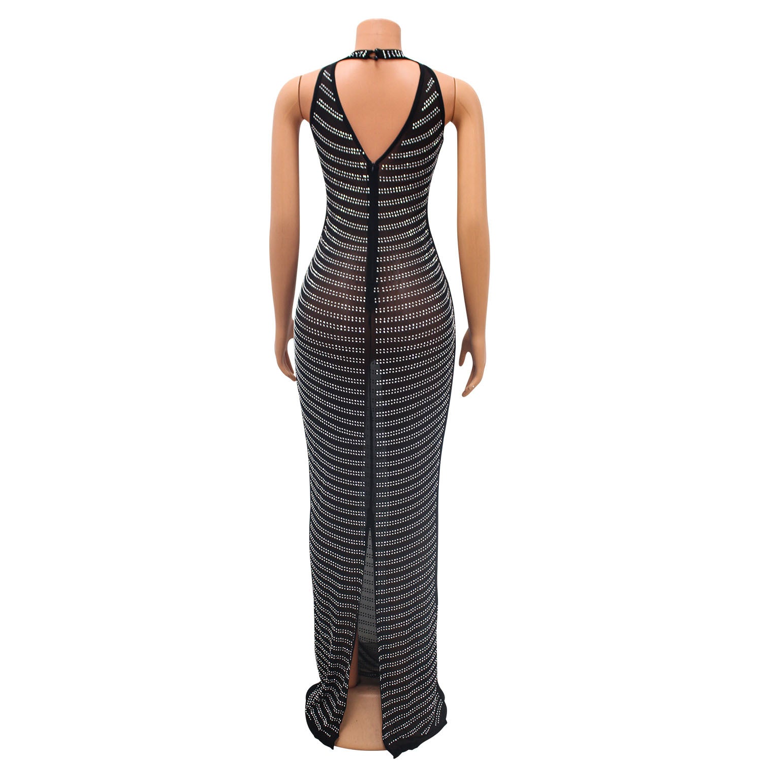 Summer Women Sexy Mesh See-Through Beaded Dress 14