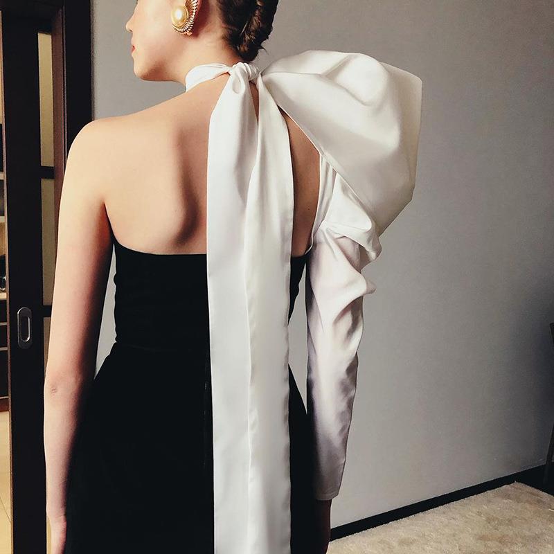 Women One Shoulder Bow Strapless Dress Two-piece Dress Set 5