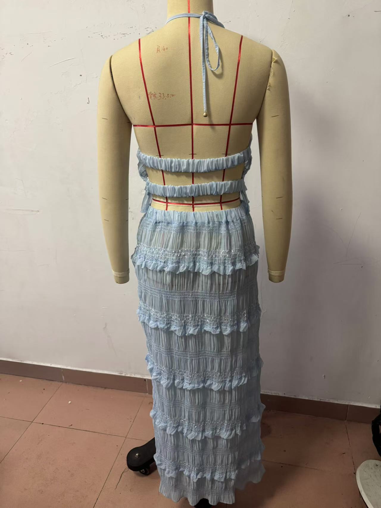 Women Spring Summer Sleeveless Chiffon Top and Skirt Two-piece Set 7