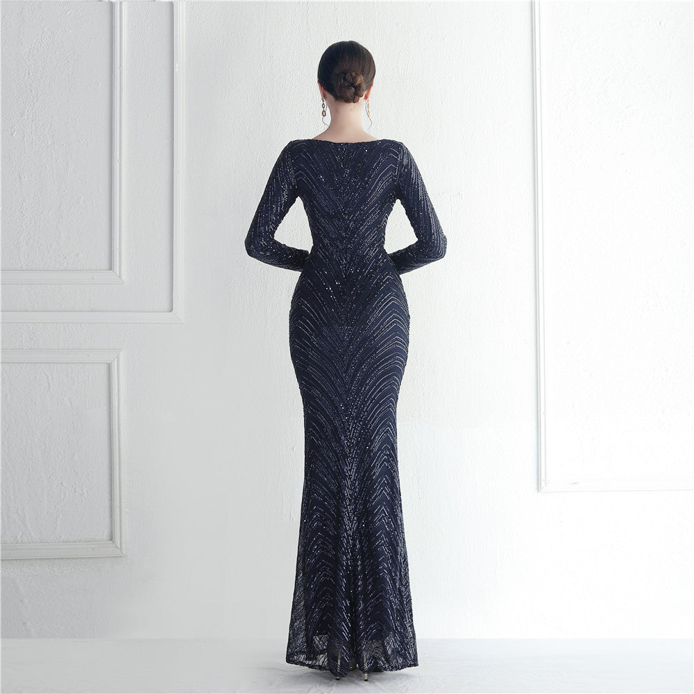 Sequin Evening Dress Women Formal Party Elegant Long-Sleeved Sequined Mermaid Evening Dress 15