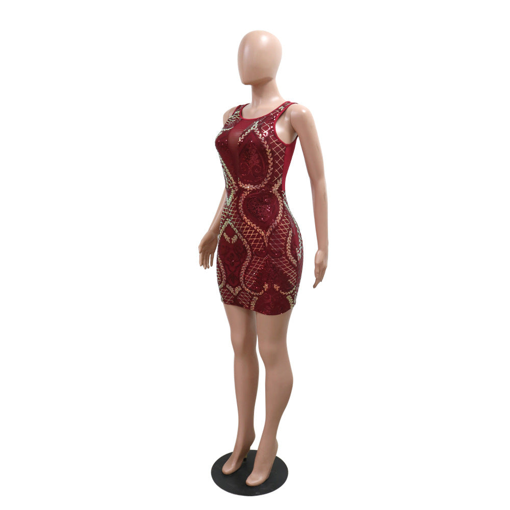 Women's Sleeveless Round Neck Sequin Bodycon Dress 5