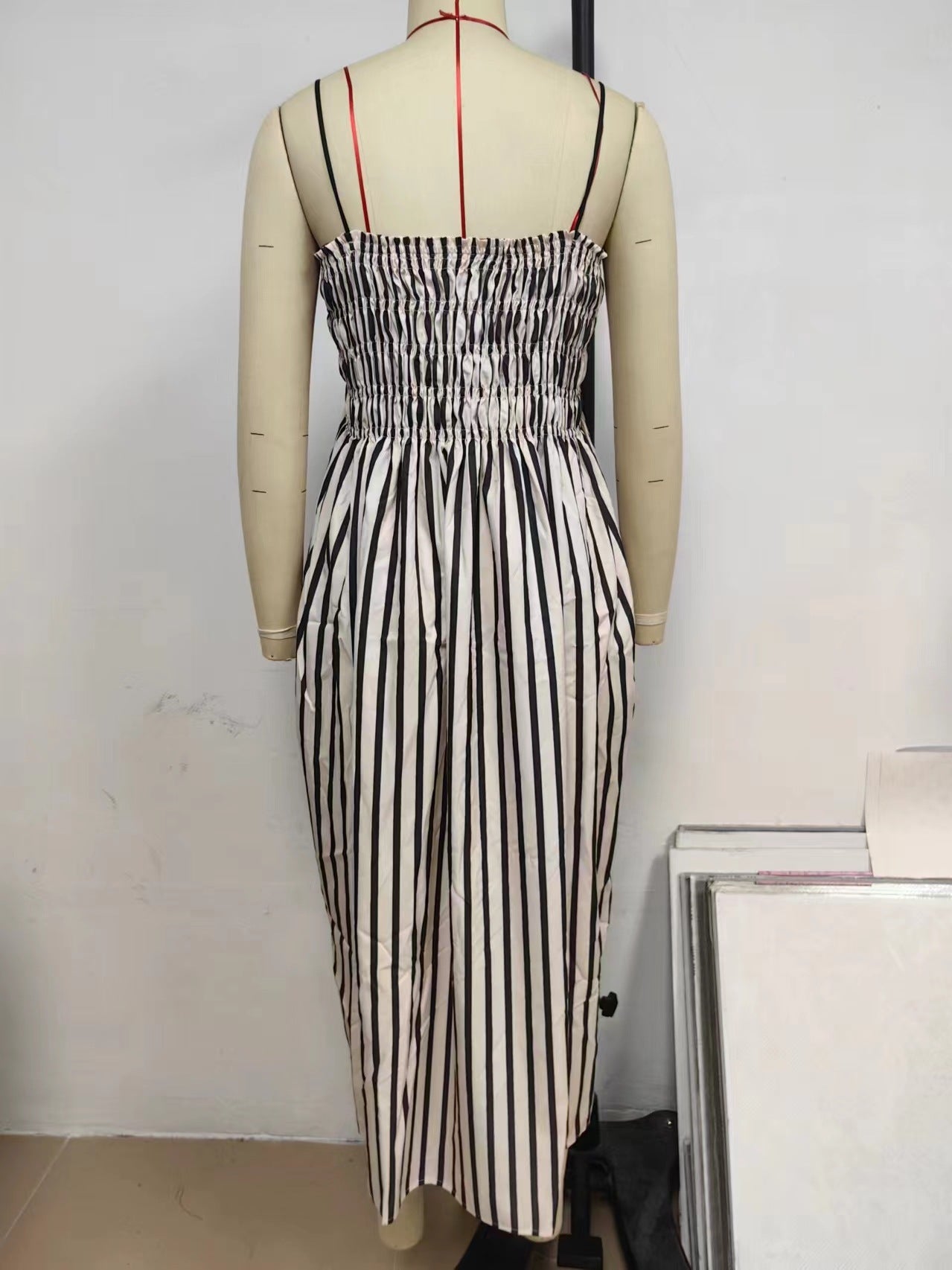 Women's Spring/Summer Striped Elastic Sexy Pocket Strap Loose Casual Dress 6