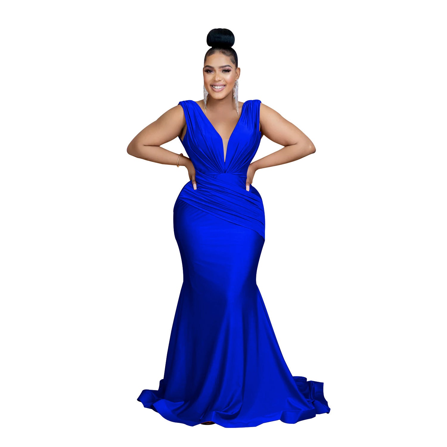 Women Solid V-Neck Sleeveless Pleated Maxi Dress 15