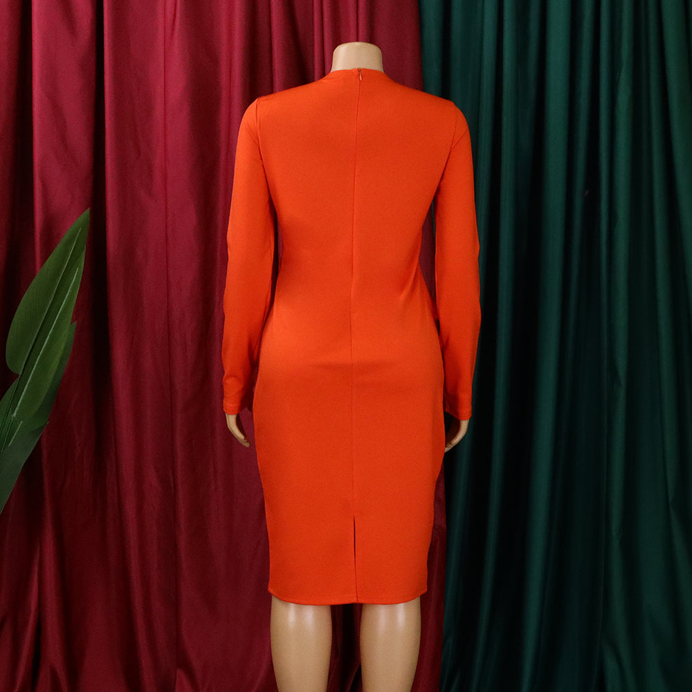 Women's Fall Fashion Plus Size V Neck Long Sleeve Chic Pencil Dress 16