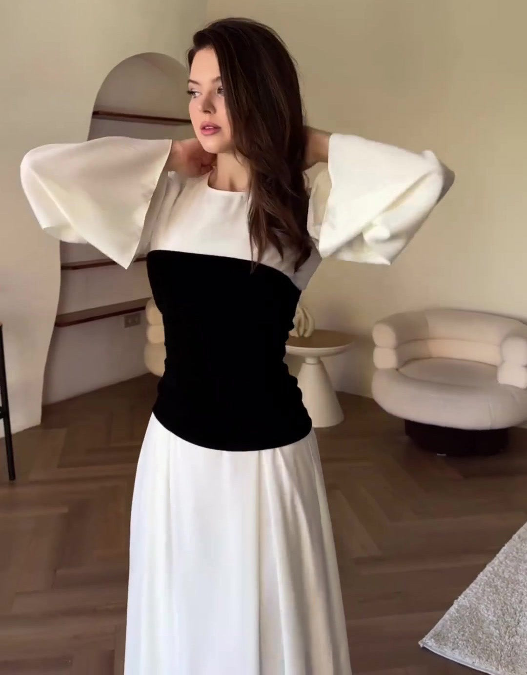 Women Black and White Patchwork Maxi Dress 3