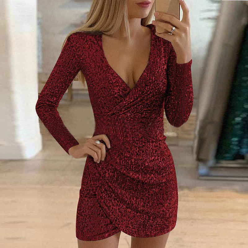 Autumn Sexy V-Neck Sequin Bodycon Dress 3