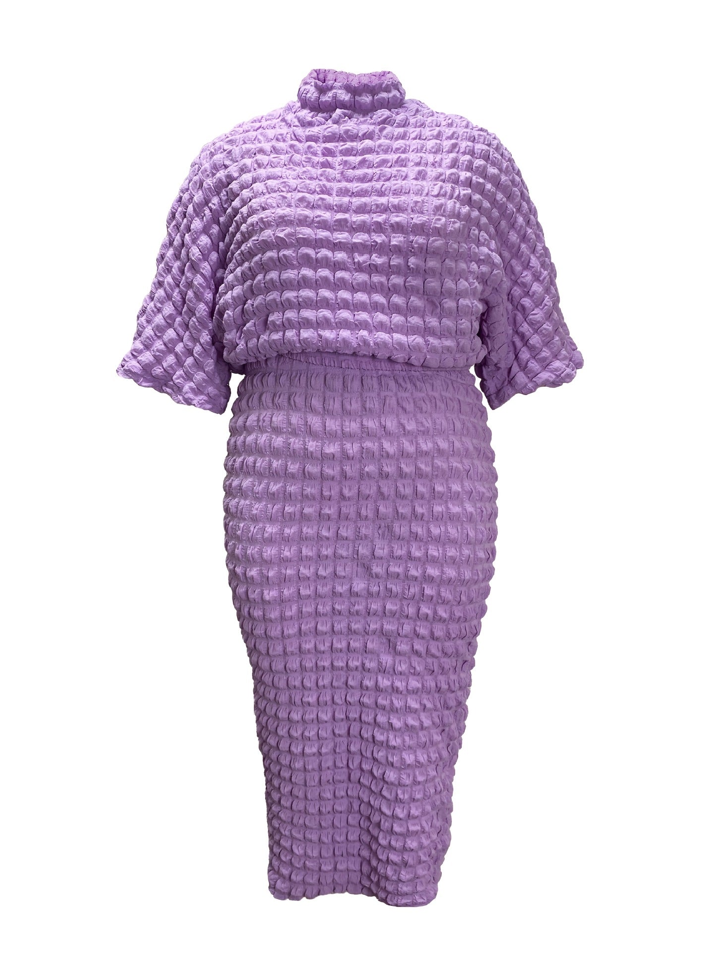 Plus Size Solid Color Bubble Bat Sleeves Top and Skirt Two-Piece Set 15